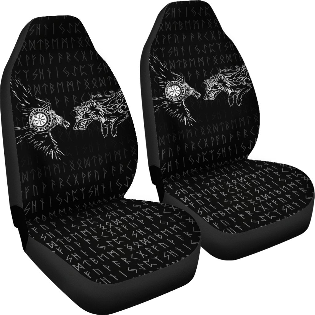 Viking Car Seat Covers Raven and Wolf Special Tattoo RLT12 - Wonder Print Shop