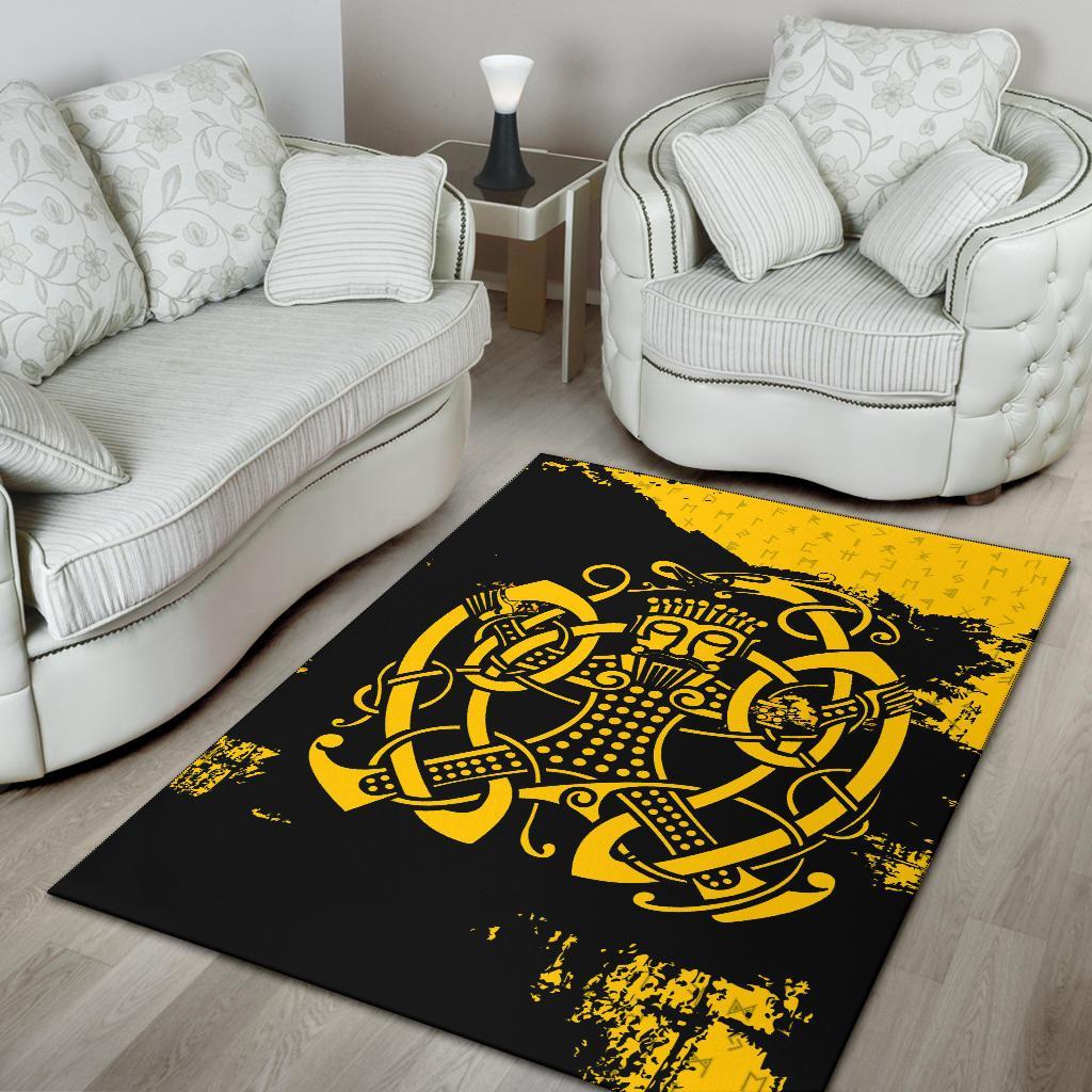 Viking Area Rug, Loki Bound Triskele Rune Gold RLT12 - Wonder Print Shop