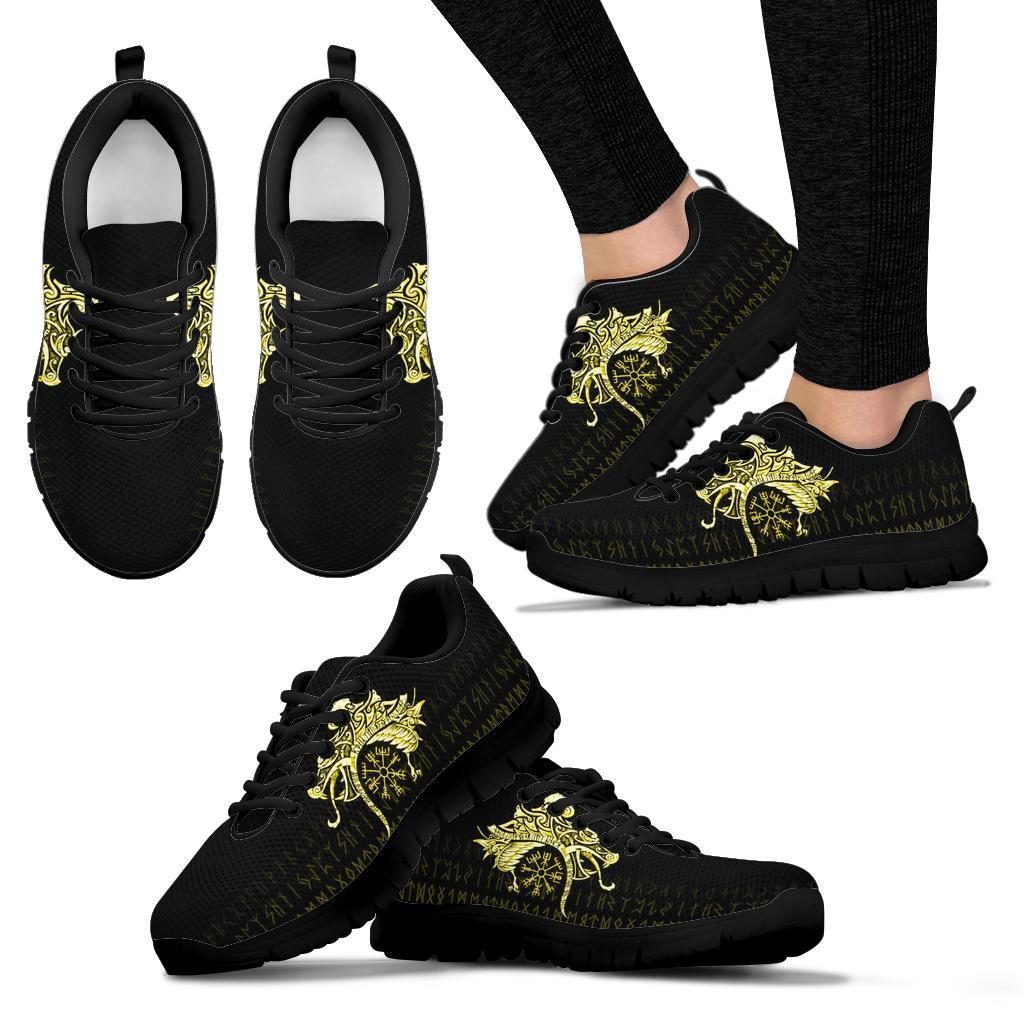 Viking Sneakers, Fenrir Raven and Vegvisir Tattoo Yellow RLT12 - Wonder Print Shop