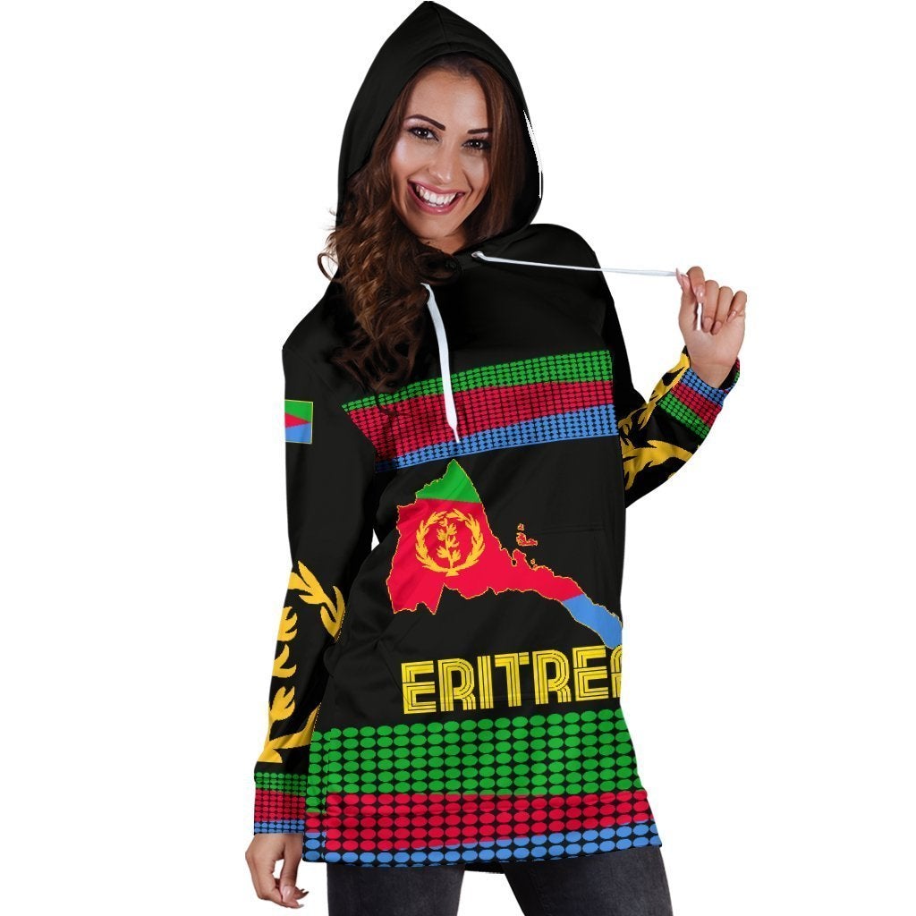 Eritrea Hoodie Dress, Eritrea Flag Round Pattern Women Black - Wonder Print Shop
