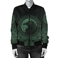 Viking Women's Bomber Jacket, Ethnic Odin Raven Green RLT12 - Wonder Print Shop