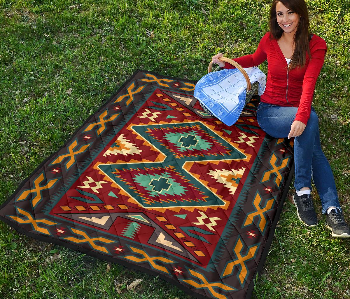 Native Red Yellow Native American Premium Quilt LT10 - Wonder Print Shop