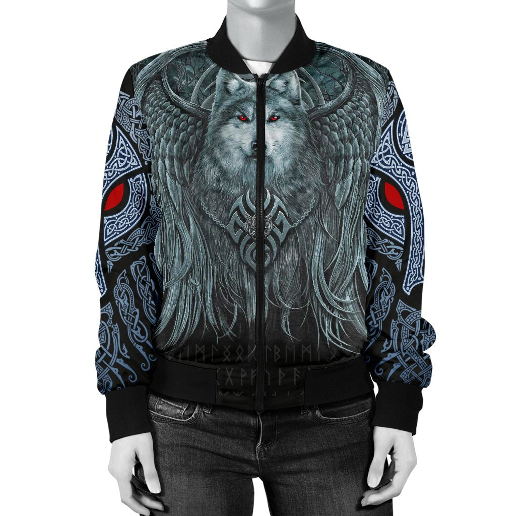 Viking Women's Bomber Jacket, Spiral Wolf Spirit RLT12 - Wonder Print Shop