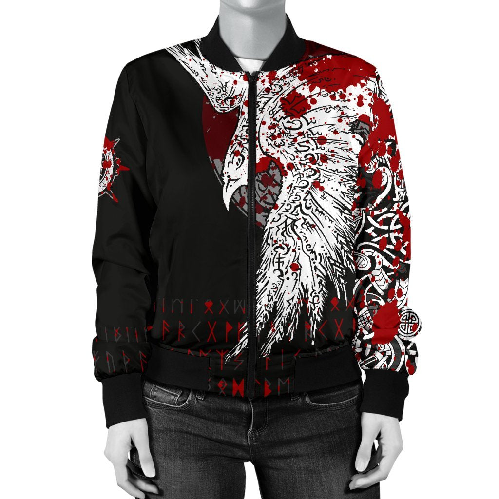 Custom Viking Women's Bomber Jacket - Mystical Raven Tattoo Blood RLT12 - Wonder Print Shop