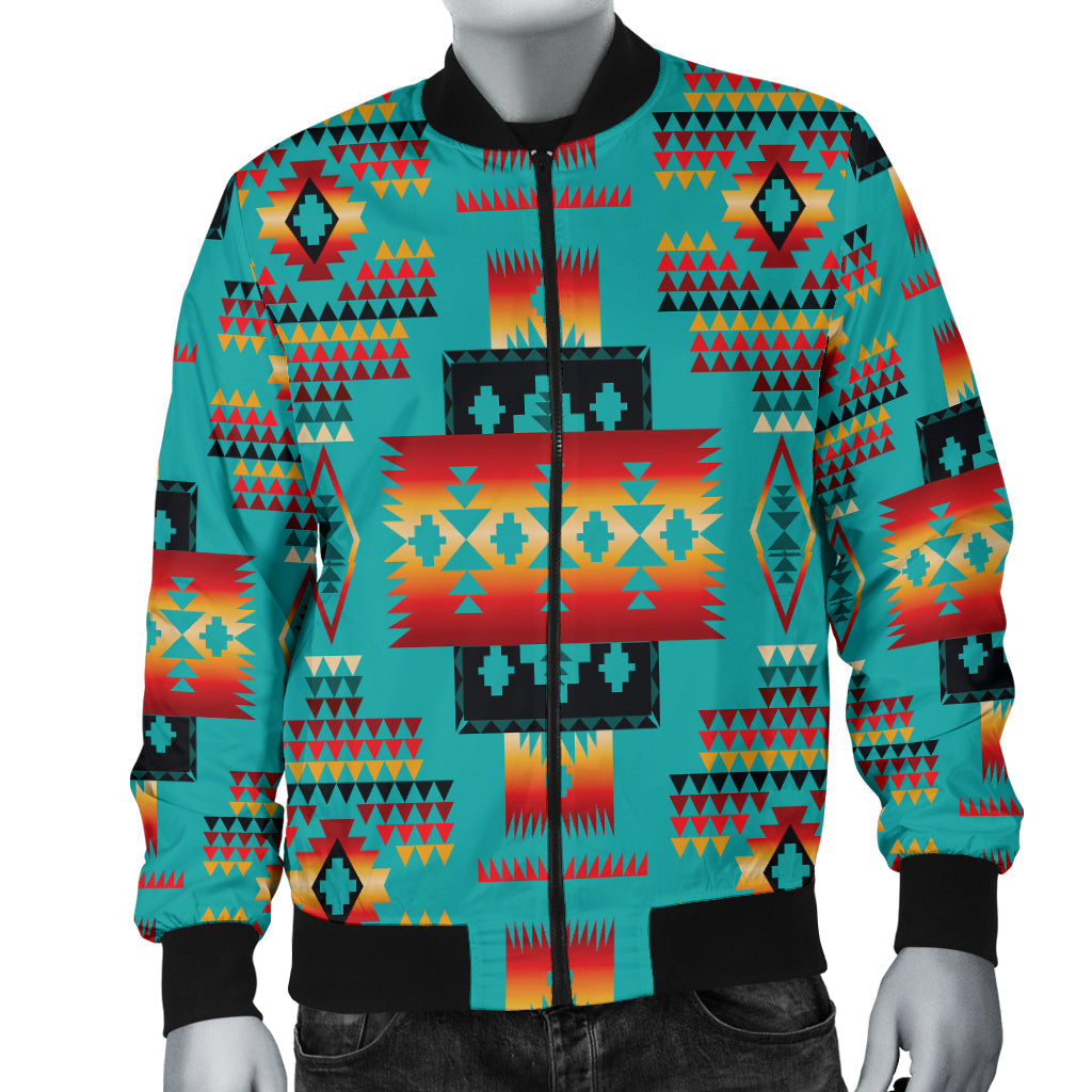 Blue Native Tribes Pattern Native American Men's Bomber Jacket LT10 - Wonder Print Shop