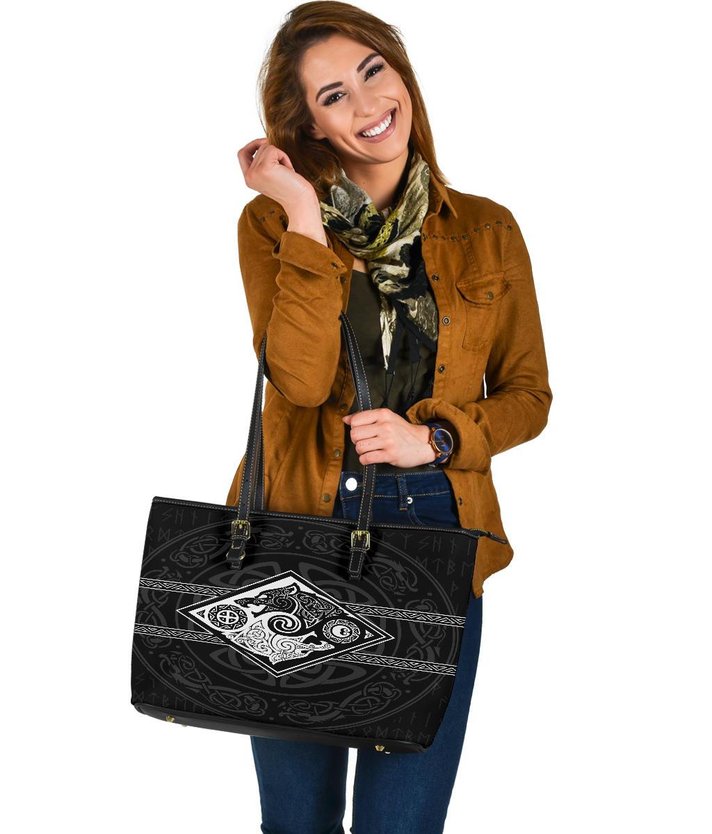 Vikings Large Leather Tote The Wolves, Skoll and Hati RLT12 - Wonder Print Shop