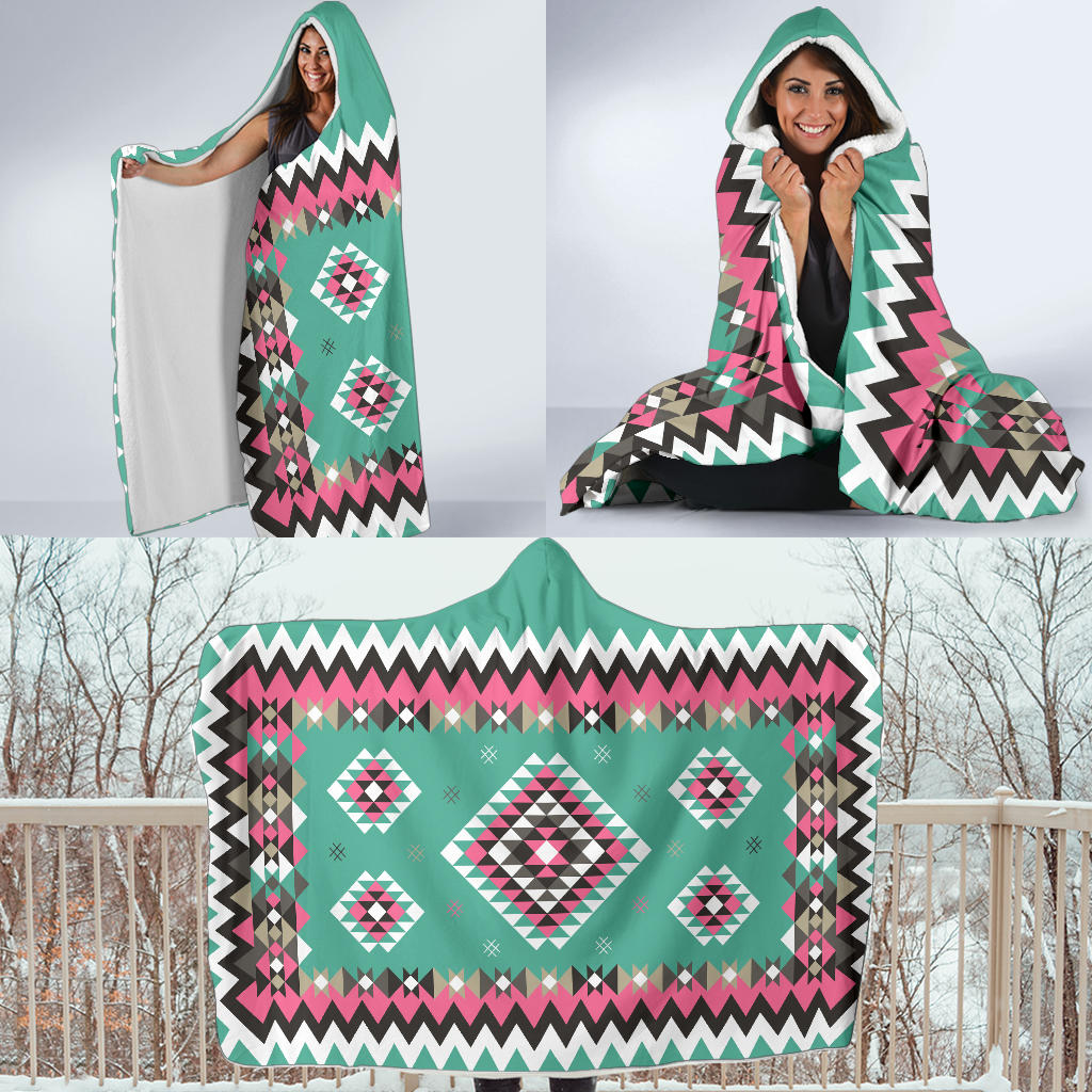 native-american-ethnic-geometric-pink-pattern-hooded-blanket