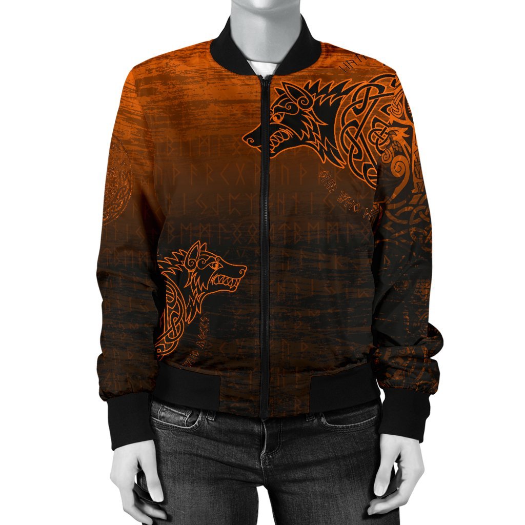 Viking Women's Bomber Jacket, Skoll and Hati Orange RLT12 - Wonder Print Shop
