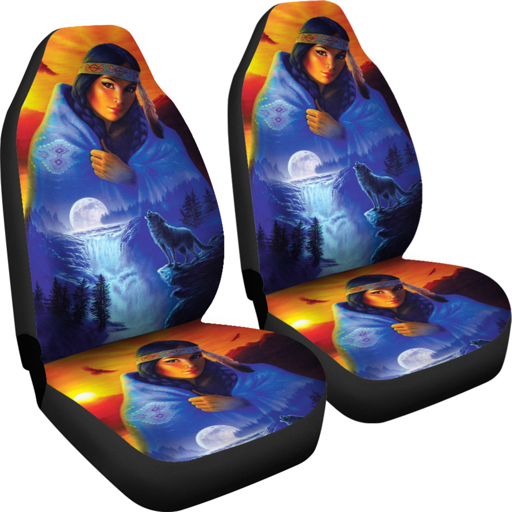 Howling Wolf and Girl Car Seat Covers LT10 - Wonder Print Shop