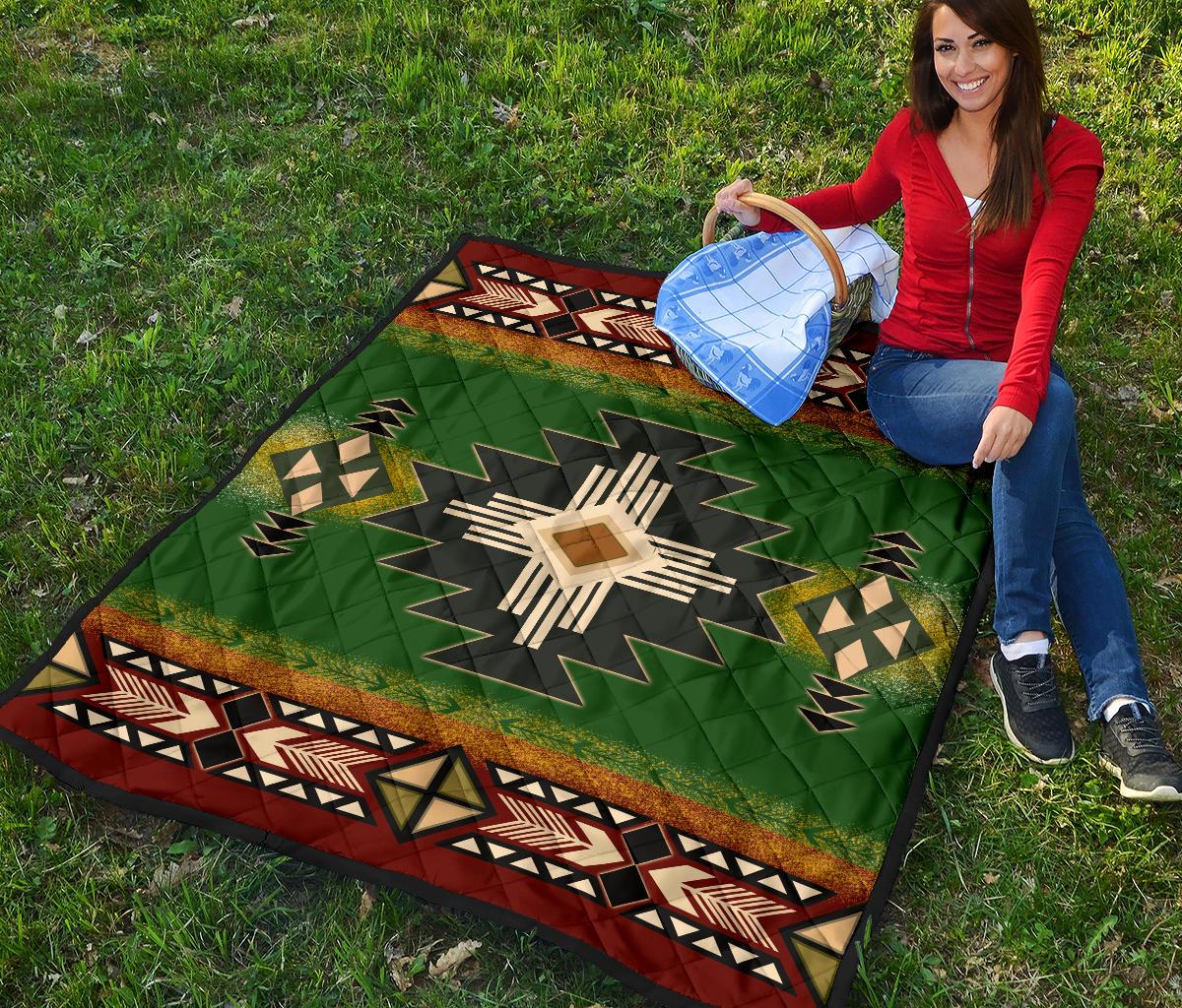 Southwest Green Symbol Native American Premium Quilt LT10 - Wonder Print Shop