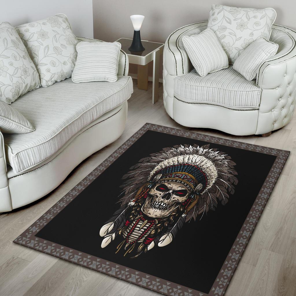 Feather Chief Skull Native American Area Rug LT10 - Wonder Print Shop