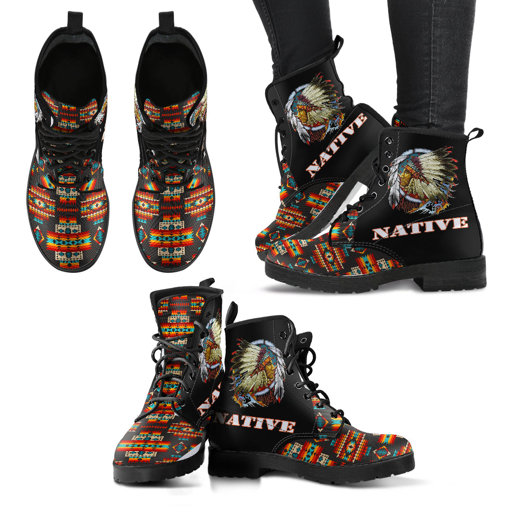 black-pattern-native-american-leather-boots