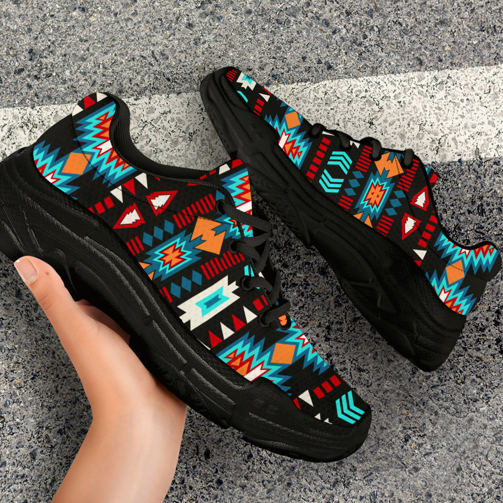 native-american-light-neon-blue-pattern-chunky-sneakers-new