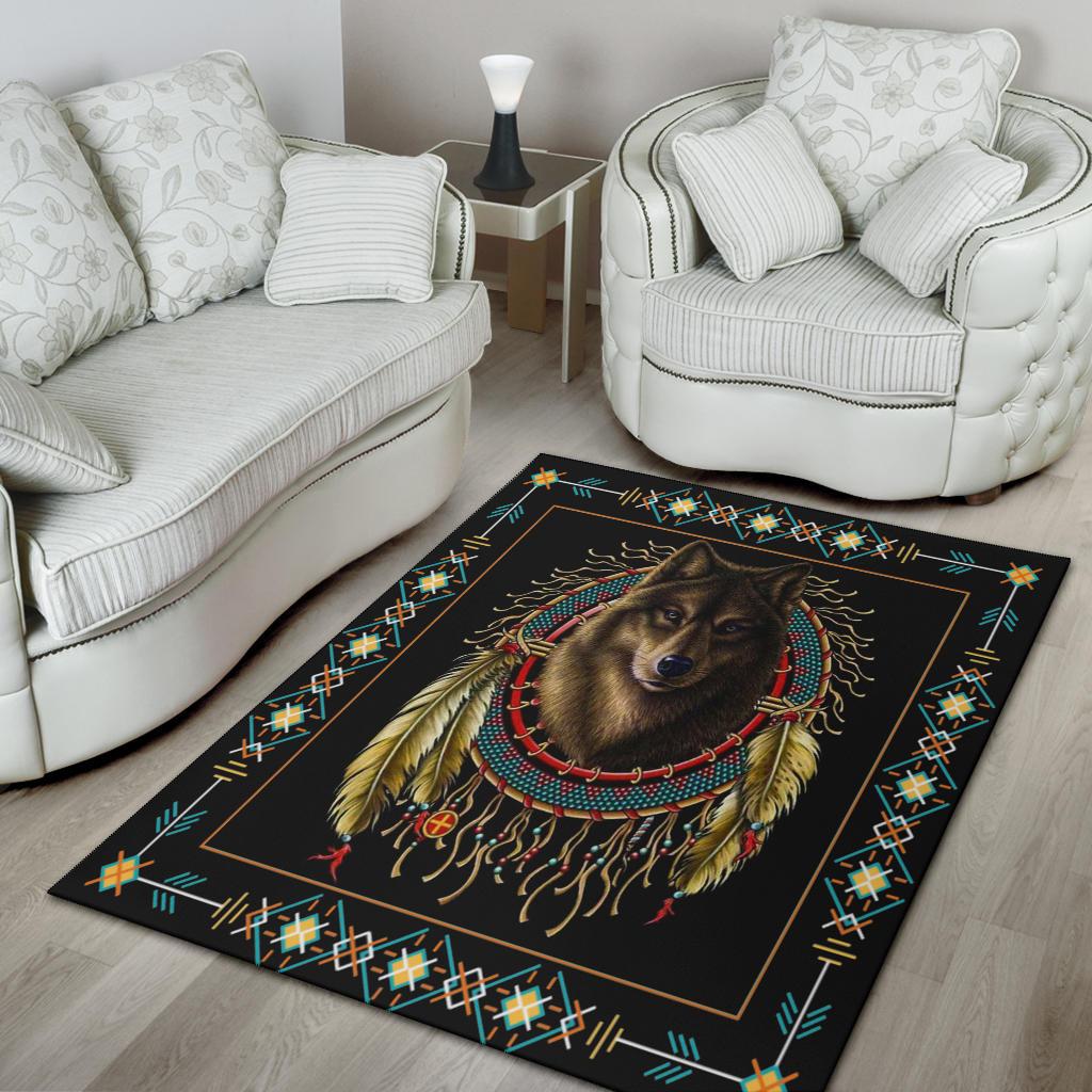 Wolf Warrior Dreamcatcher Native American Area Rug LT10 - Wonder Print Shop
