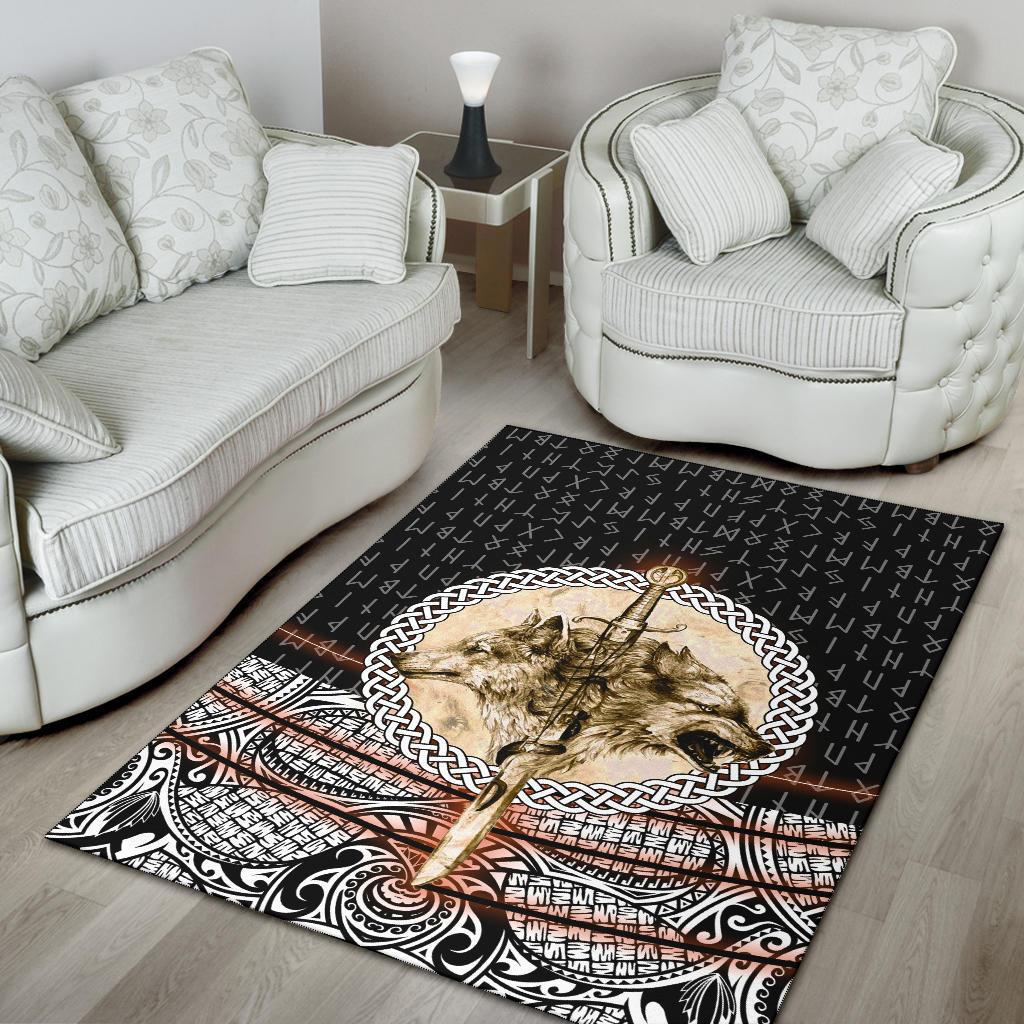 Viking Area Rug Wolf and Vikings Tattoo 3D RLT12 - Wonder Print Shop