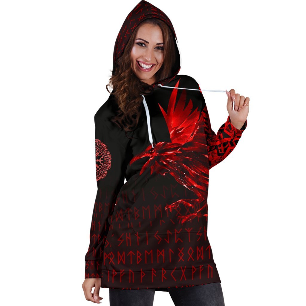 Viking Hoodie Dress The Raven Of Odin Rune, Red RLT12 - Wonder Print Shop
