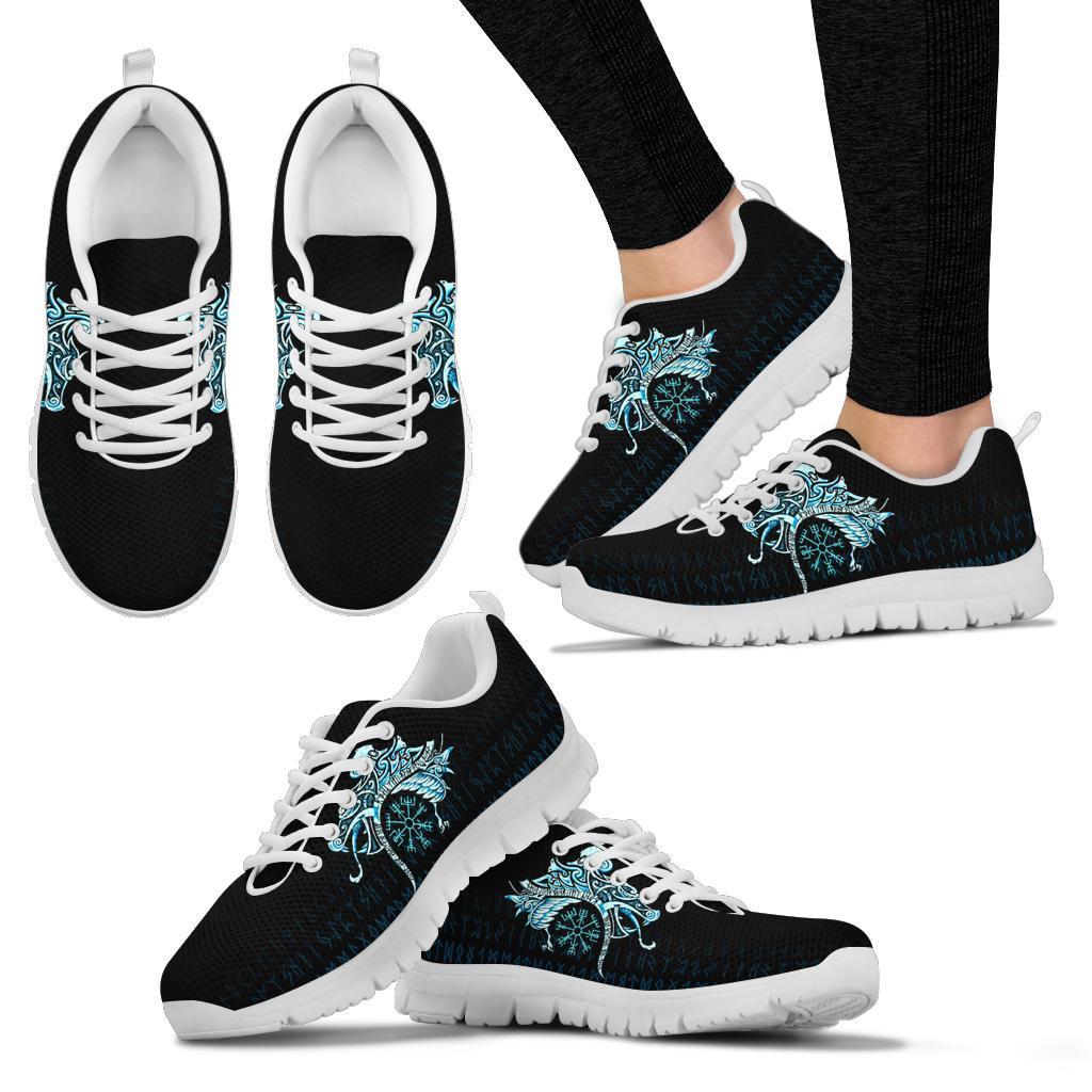 Viking Sneakers, Fenrir Raven and Vegvisir Tattoo Cyan RLT12 - Wonder Print Shop