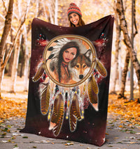 native-girl-dream-catcher-red-galaxy-blanket