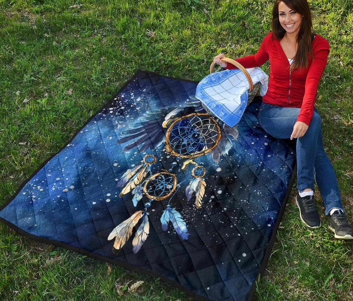 Blue Galaxy Dreamcatcher Native American Premium Quilt LT10 - Wonder Print Shop