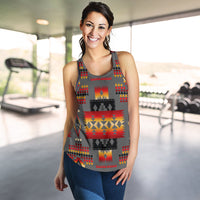 Gray Tribe Pattern Native American Women Racerback Tank LT10 - Wonder Print Shop