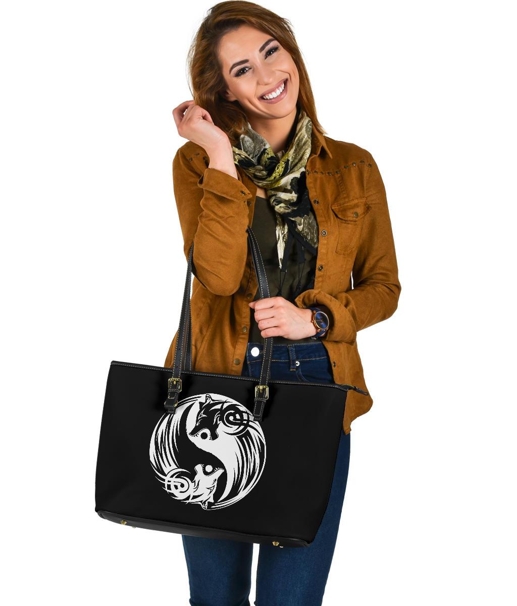 Viking Bomber Large Leather Tote Ying Yang Wolf RLT12 - Wonder Print Shop