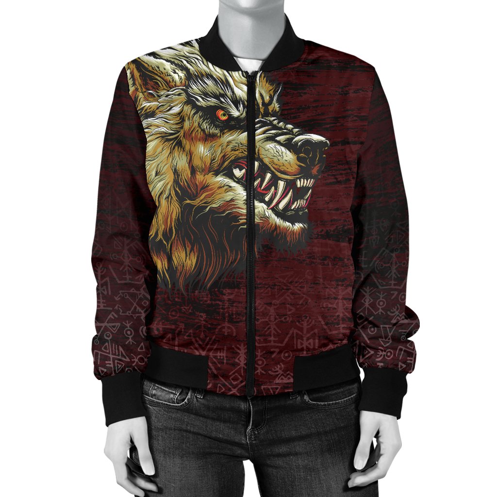 Viking Women's Bomber Jacket - Fenrir On The Blood Moon Background RLT12 - Wonder Print Shop
