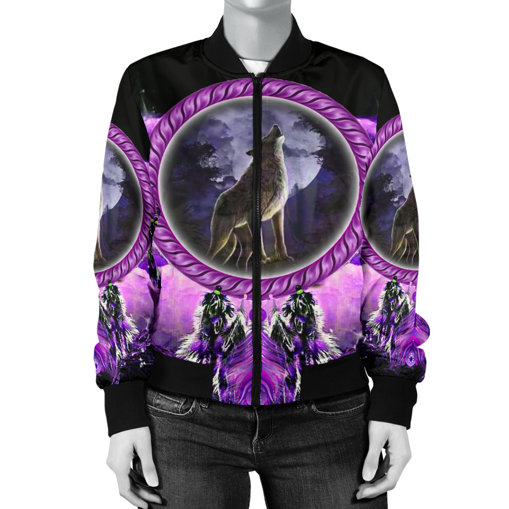 Howling Wolf Dream Catcher Women's Bomber Jacket LT10 - Wonder Print Shop