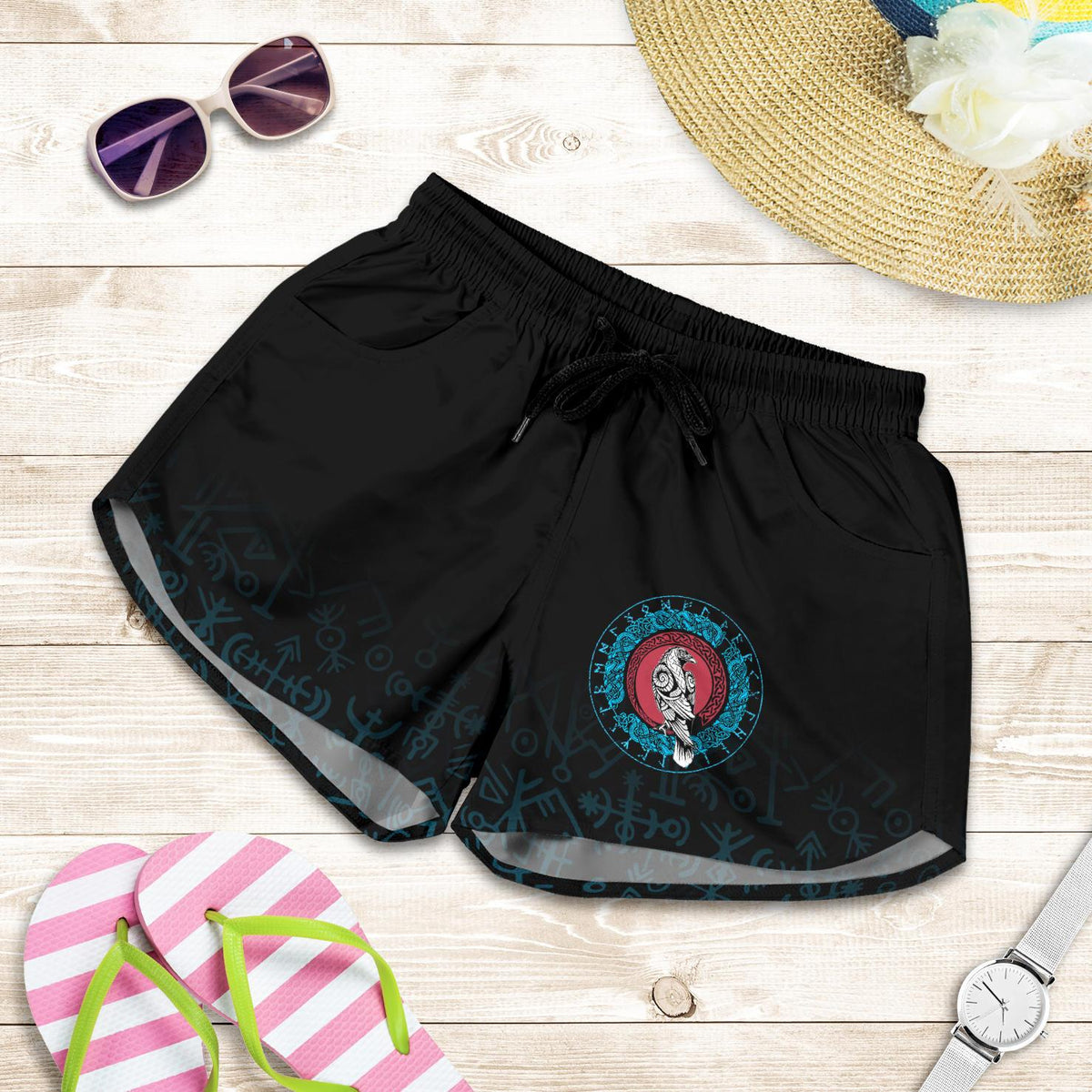 viking-womens-shorts-raven-celtic-cyan
