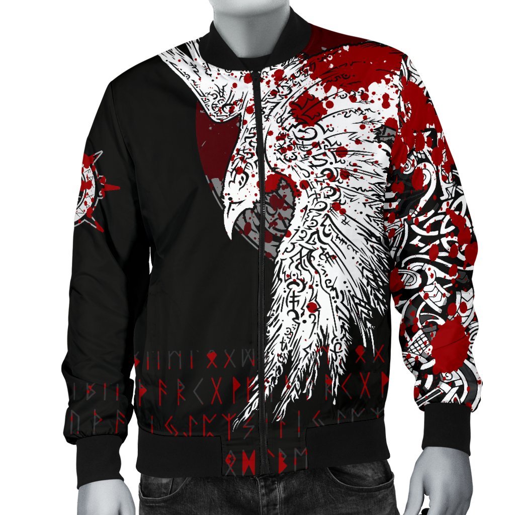 Custom Viking Men's Bomber Jacket - Mystical Raven Tattoo Blood RLT12 - Wonder Print Shop