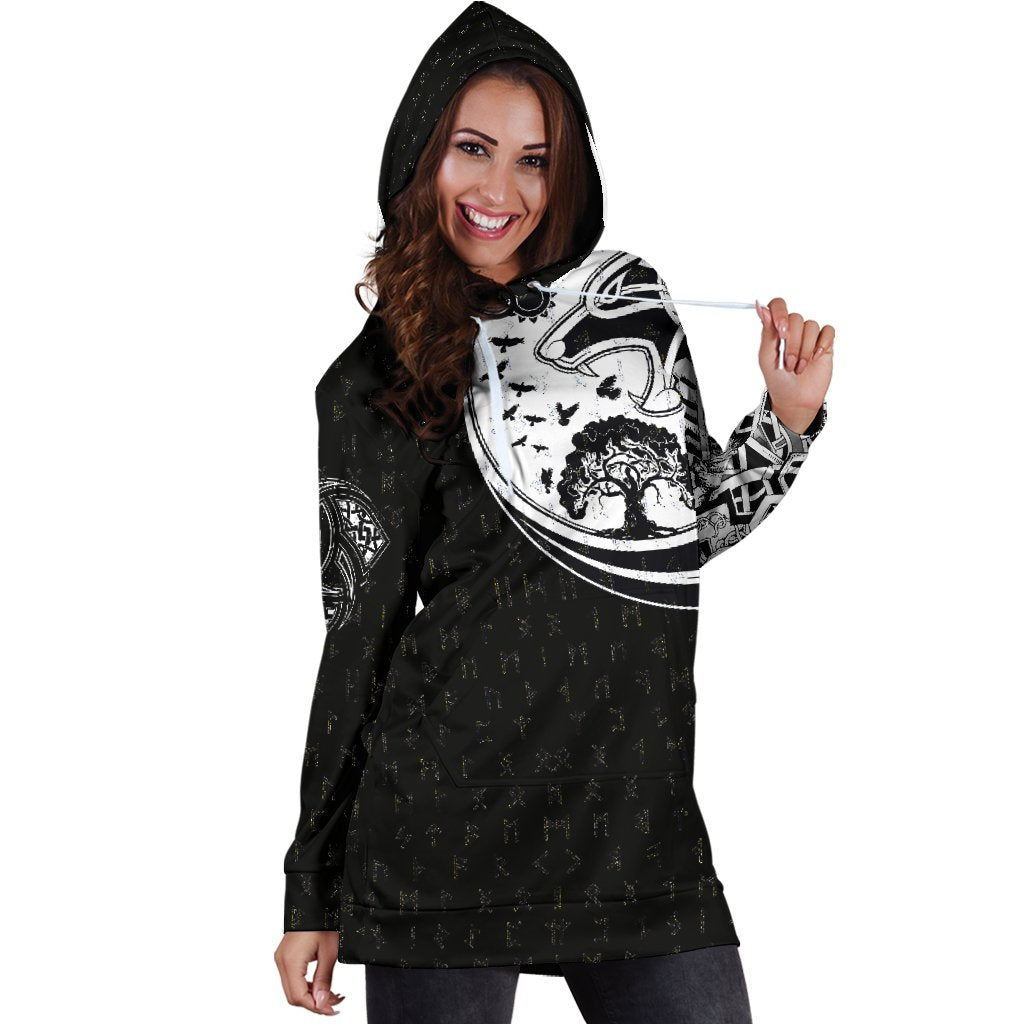 Viking Hoodie Dress, Skoll and Hati Rune Tattoo RLT12 - Wonder Print Shop