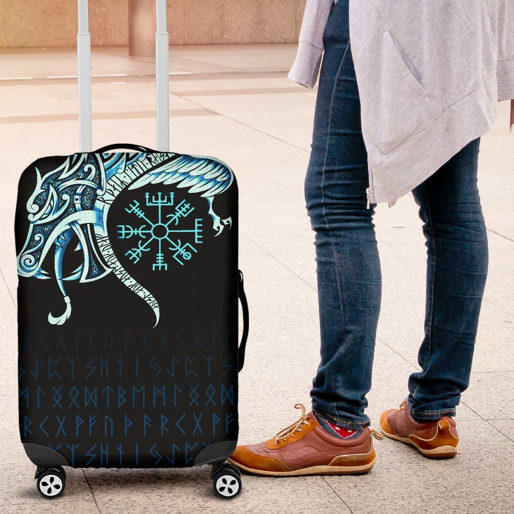Viking Luggage Covers, Fenrir Raven and Vegvisir Tattoo Cyan RLT12 - Wonder Print Shop