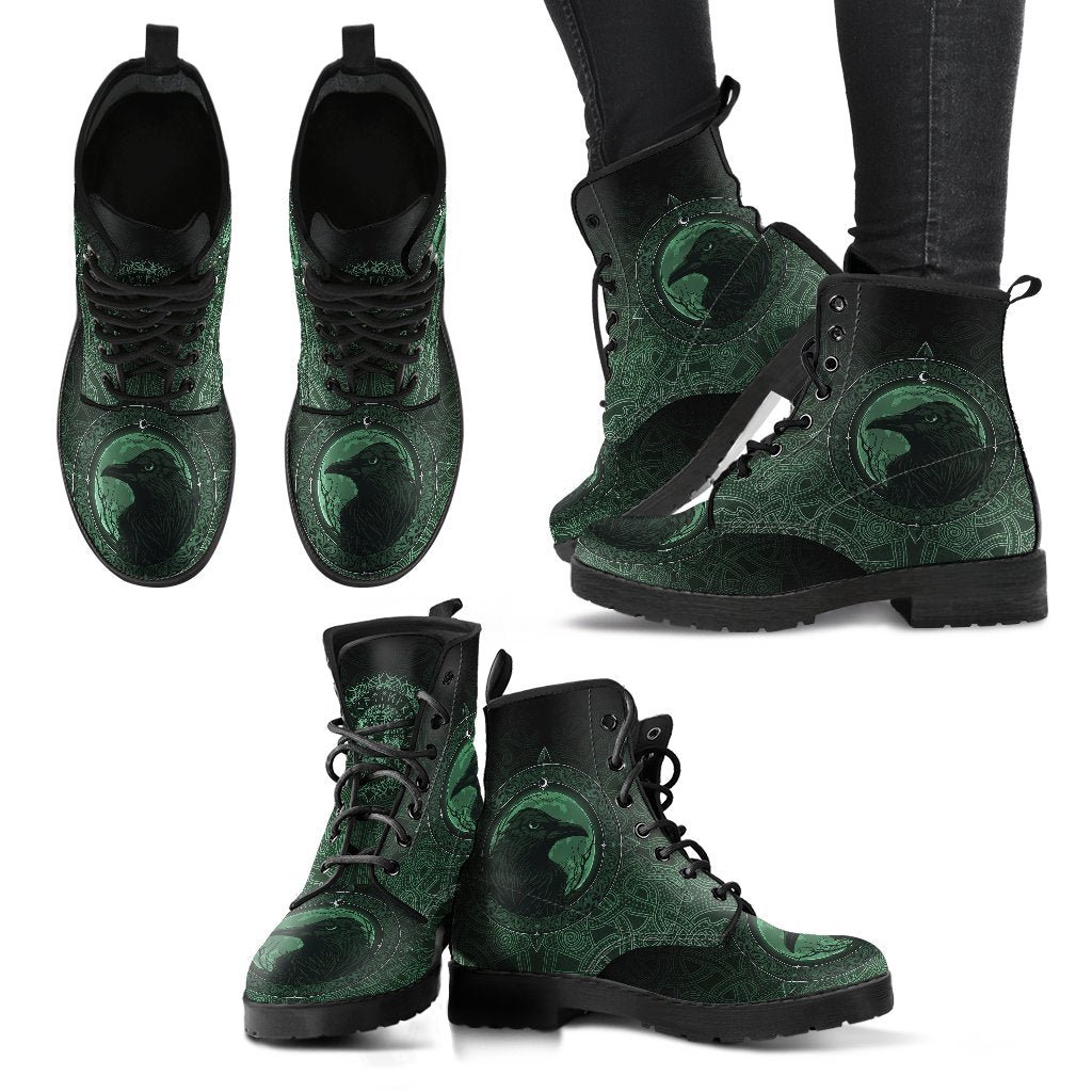 viking-leather-boots-ethnic-odin-raven-green