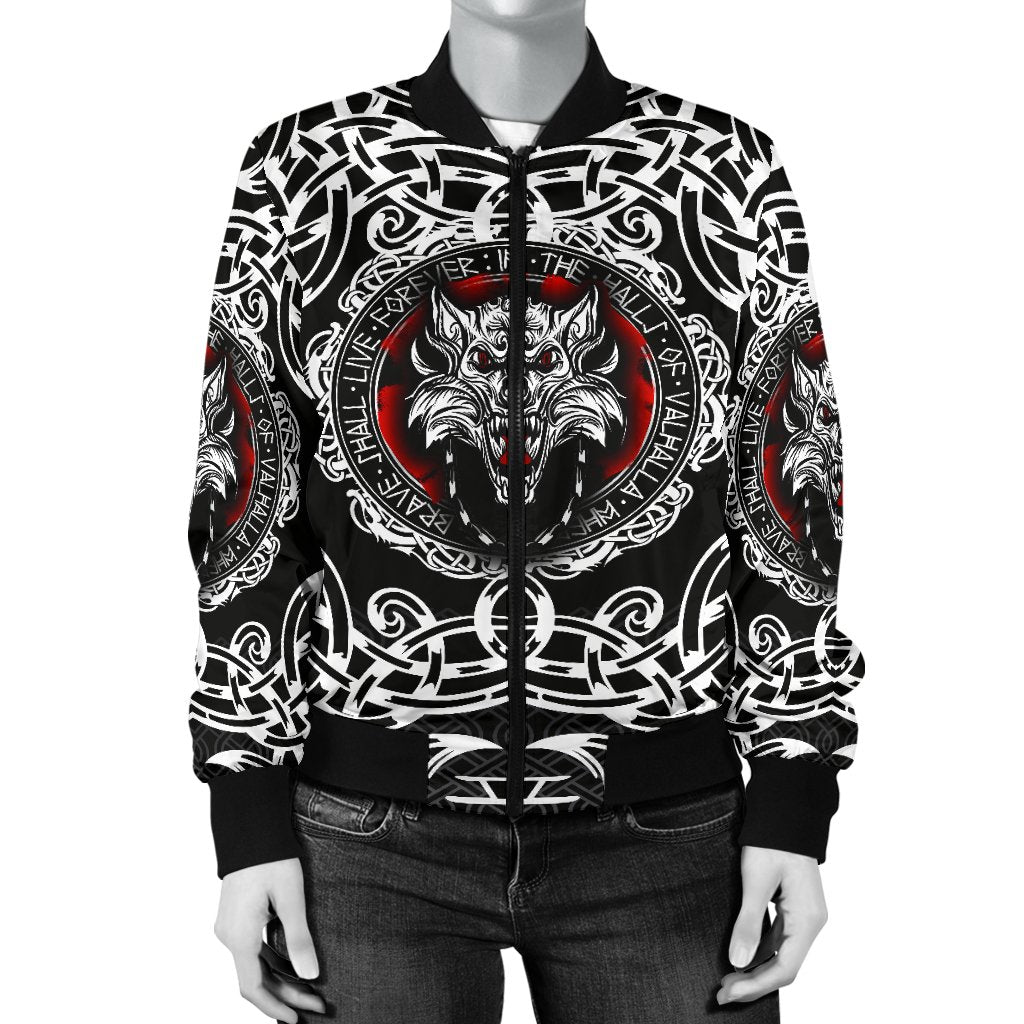 Viking Women's Bomber Jacket, Fenrir Wolf RLT12 - Wonder Print Shop
