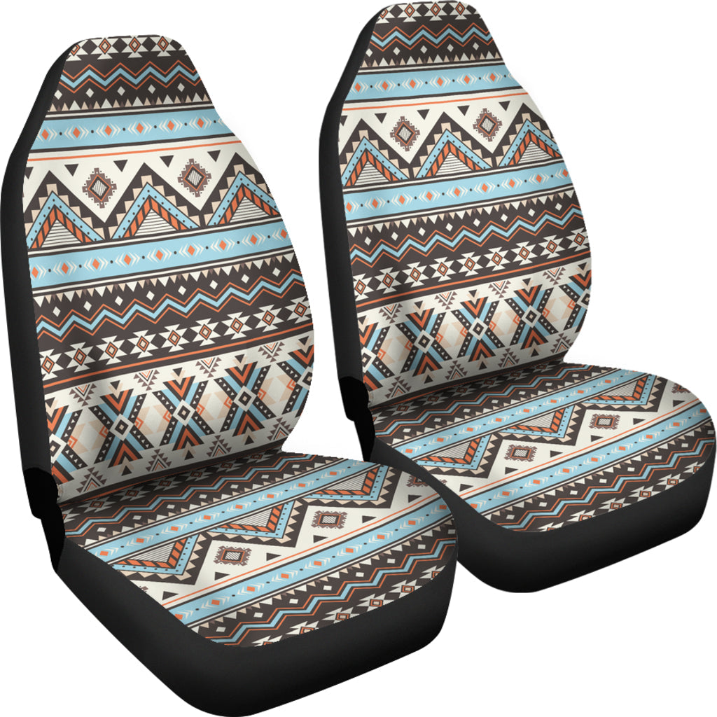 Colorful tribal striped seamless seat covers with headrest panels and bottom cushions