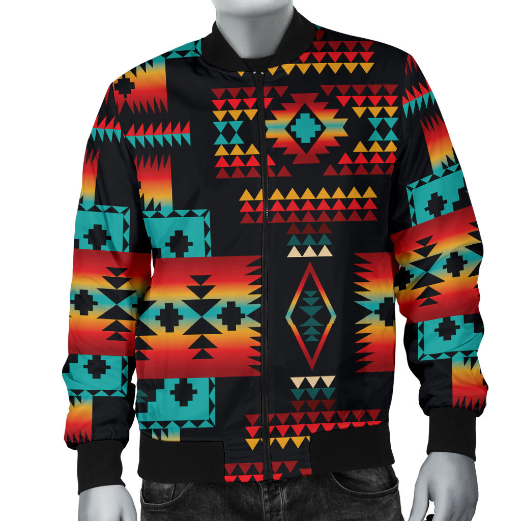 Navy Native Tribes Pattern Native American Bomber Jacket LT10 - Wonder Print Shop