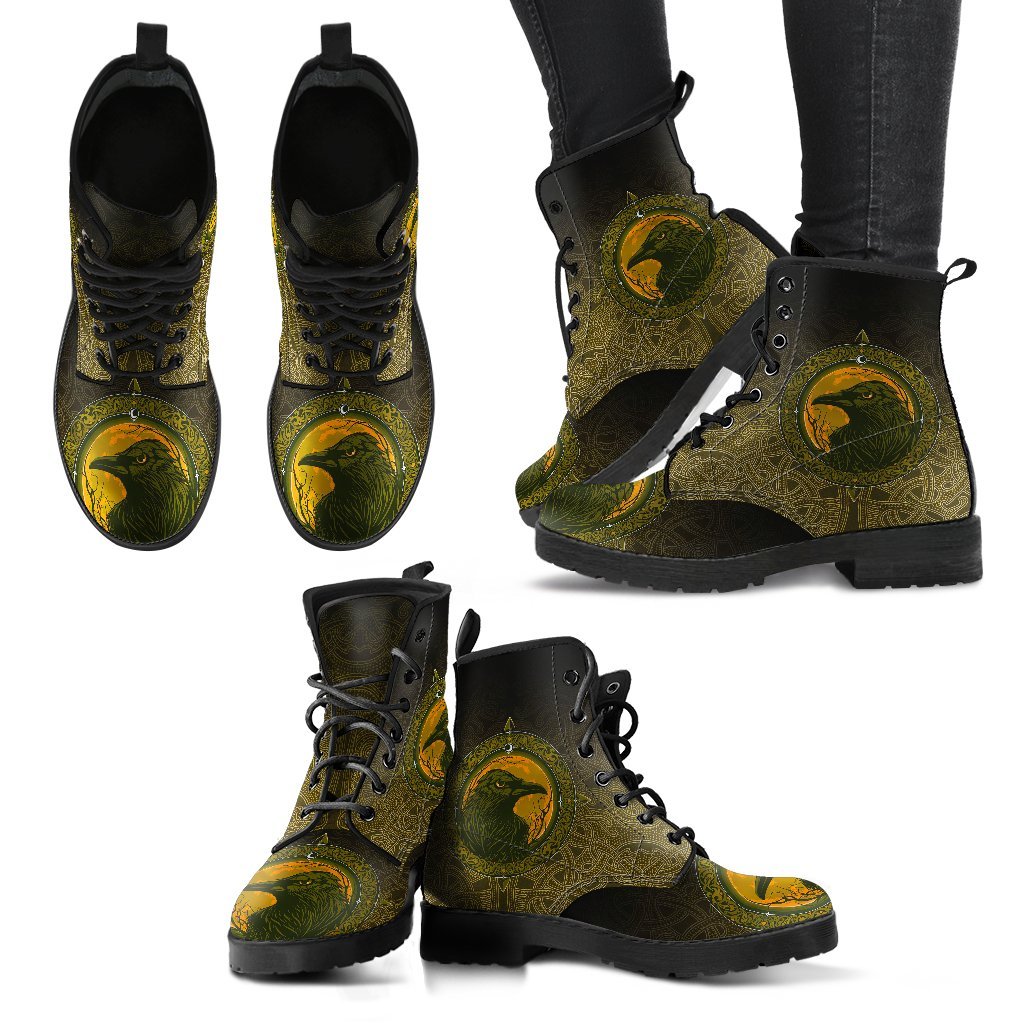 viking-leather-boots-ethnic-odin-raven-gold