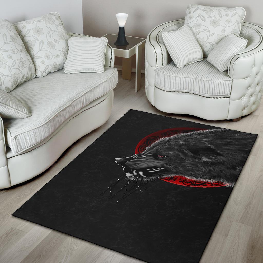 Viking Area Rug Wolf and Blood Moon RLT12 - Wonder Print Shop