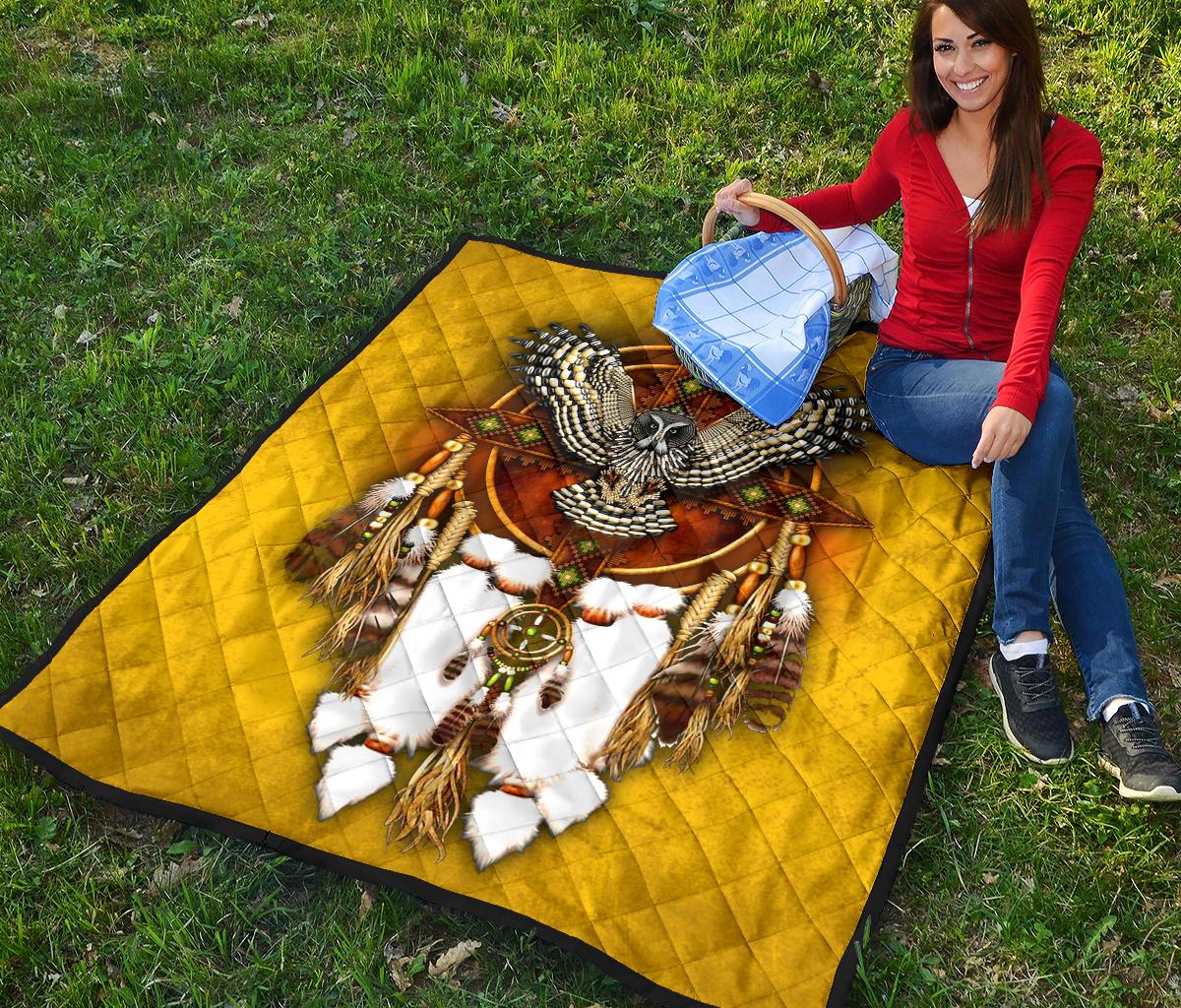 Owl Yellow Native American Premium Quilt LT10 - Wonder Print Shop