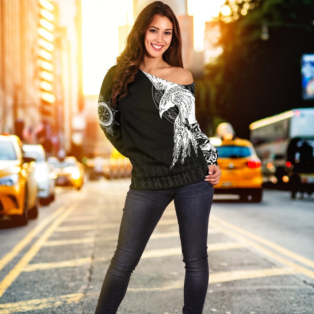 Custom Viking Women's Off Shoulder Sweater Mystical Raven Tattoo Special RLT12 - Wonder Print Shop