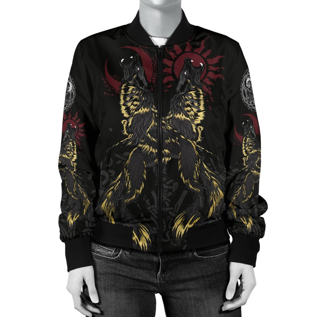 Viking Women's Bomber Jacket The Wolves Skoll and Hati RLT12 - Wonder Print Shop