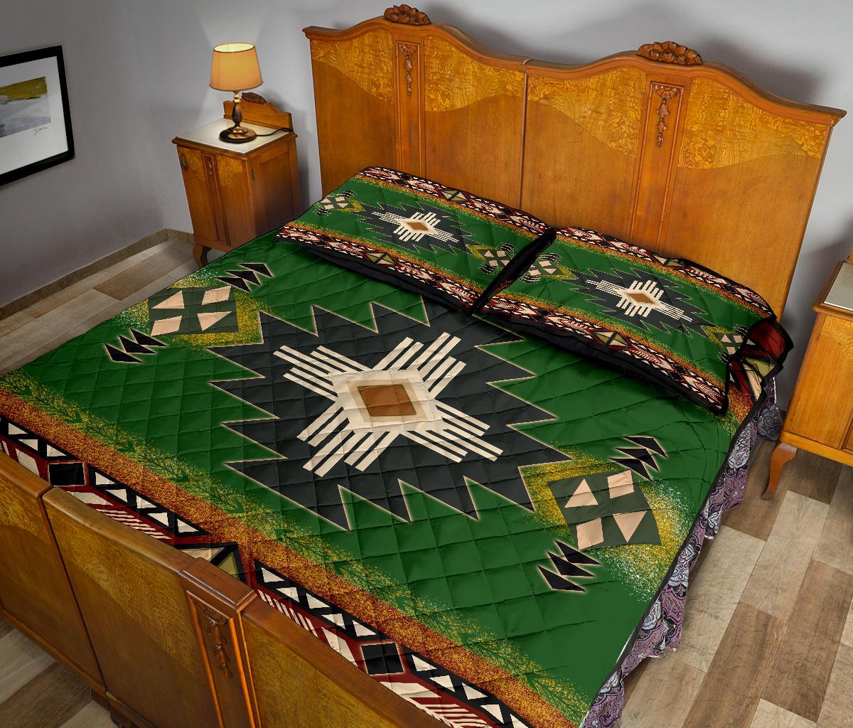 Indigenous Green Native American Quilt Bed Set LT10 - Wonder Print Shop