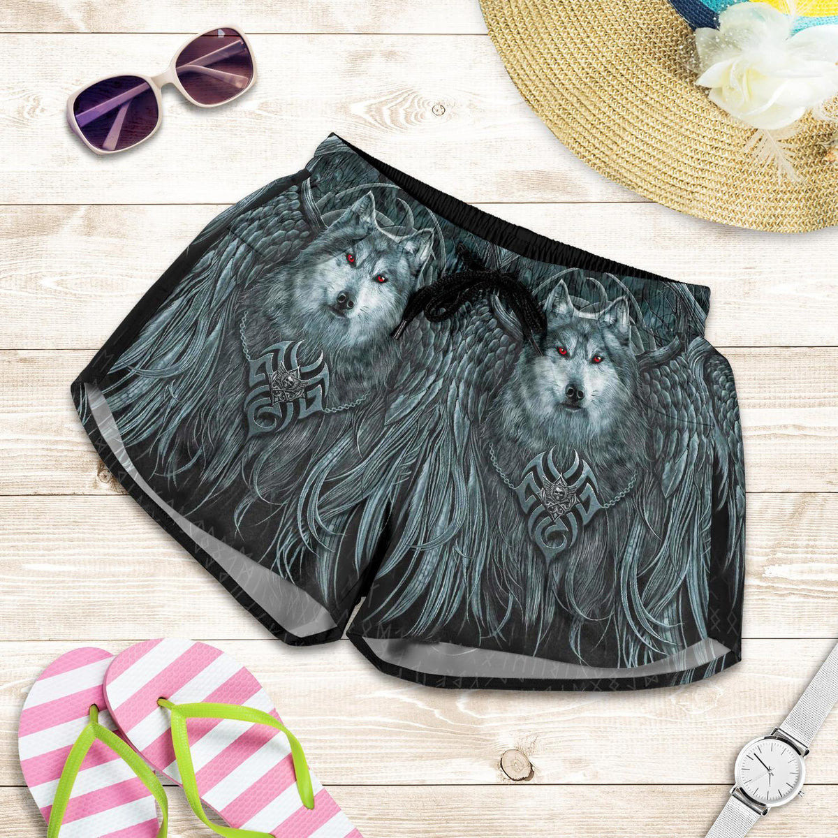 viking-womens-shorts-spiral-wolf-spirit