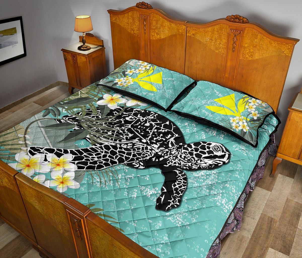 Hawaii Turtle Sea Plumeria Quilt Bed Set - Wonder Print Shop
