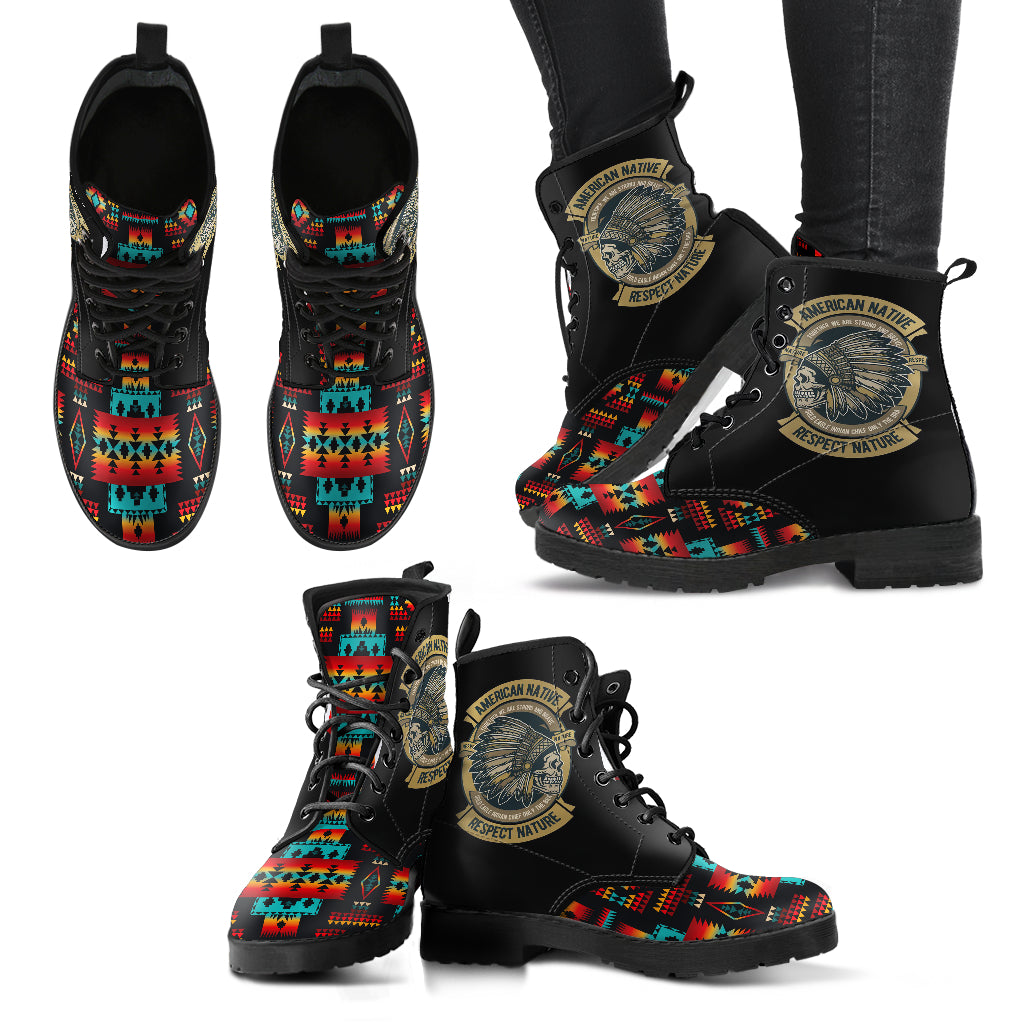 skull-black-native-american-tribes-pattern-leather-boots