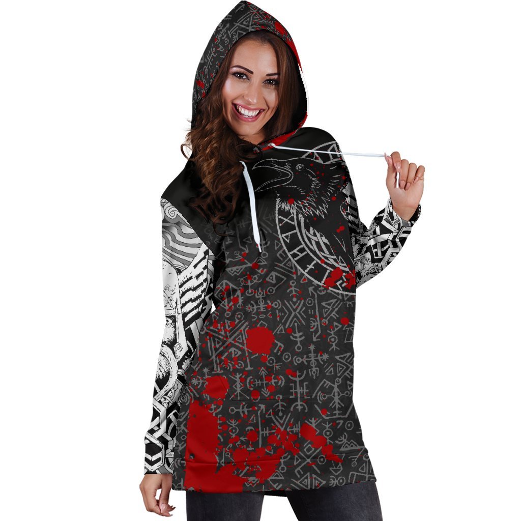 Viking Hoodie Dress Odin Raven Rune Futhark Blood RLT12 - Wonder Print Shop