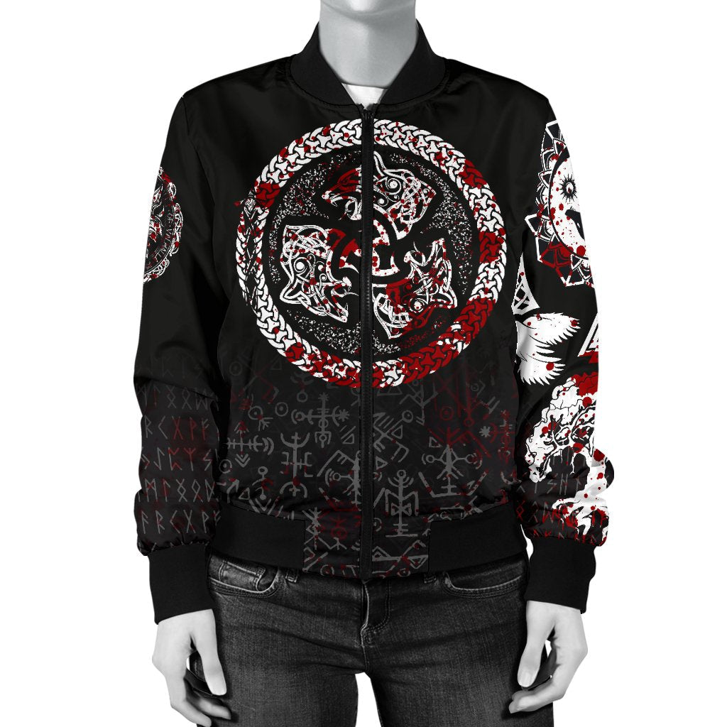 Viking Women's Bomber Jacket - Fierce Blood Wolf Symbol Of A Viking Nordic RLT12 - Wonder Print Shop