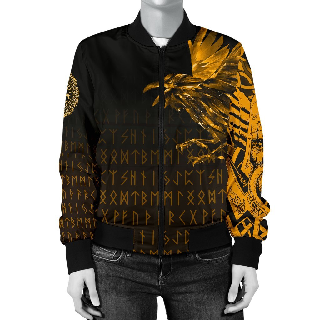 Viking Women's Bomber Jacket - The Raven Of Odin Rune, Gold RLT12 - Wonder Print Shop