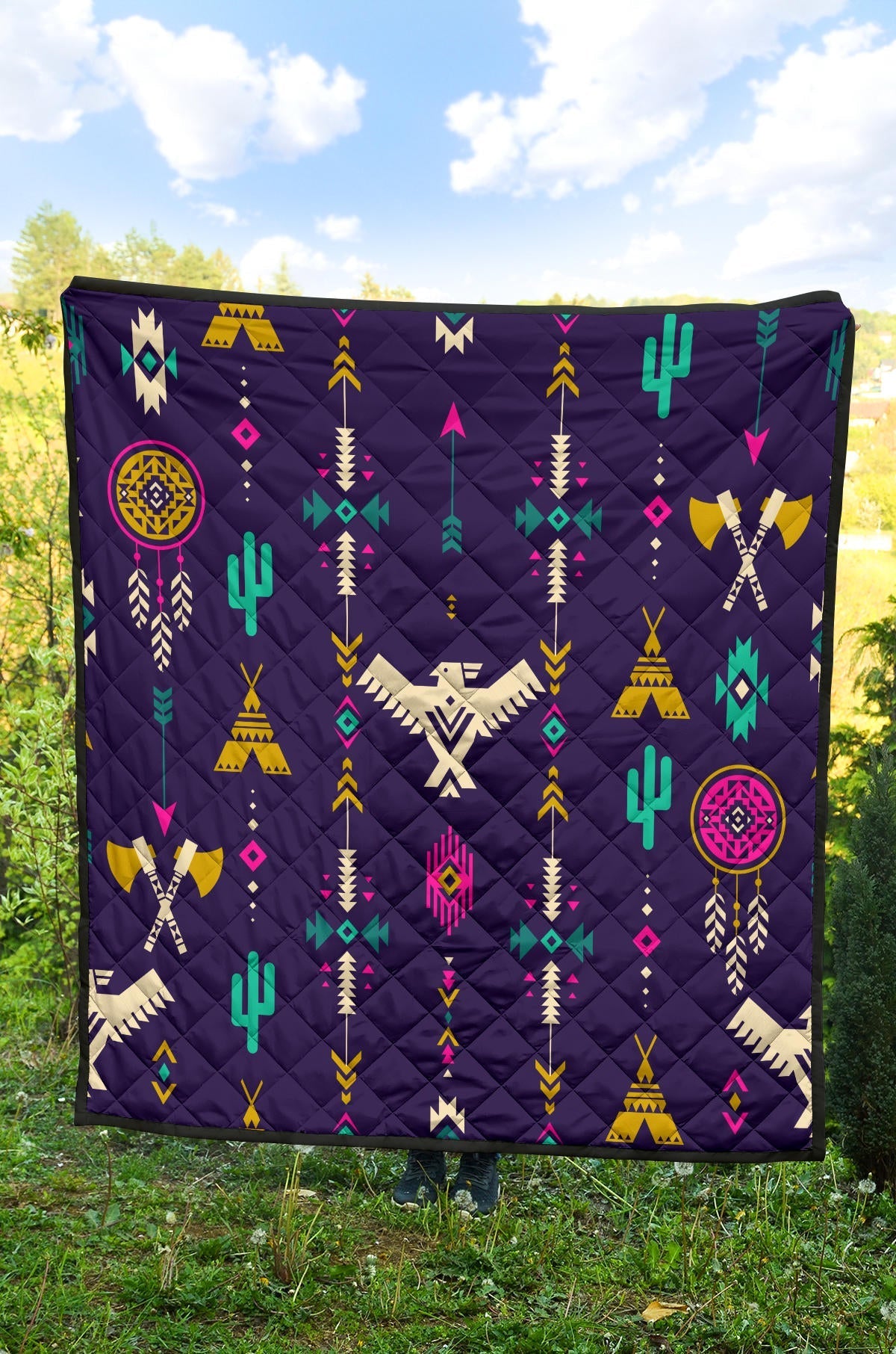 Native American Thunderbird Pattern Blue Premium Quilt LT10 - Wonder Print Shop