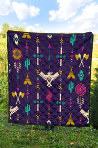 Native American Thunderbird Pattern Blue Premium Quilt LT10 - Wonder Print Shop