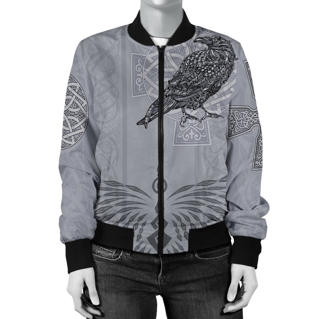 Viking Women's Bomber Jacket - Odin's Celtic Raven - Scandinavian Tattoo RLT12 - Wonder Print Shop
